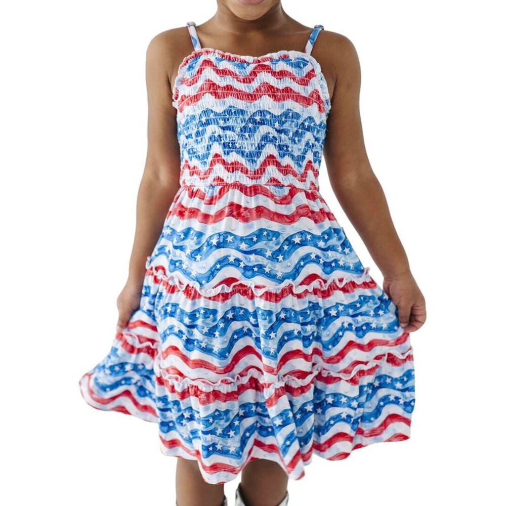 Bums & Roses Girls  All American Sleeveless Girls Dress Set, Multicolor